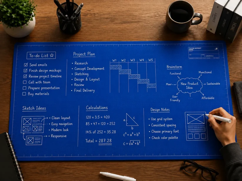 The Blueprint Deskmat — Double-Sided Dry-Erase Desk Mat with Marker